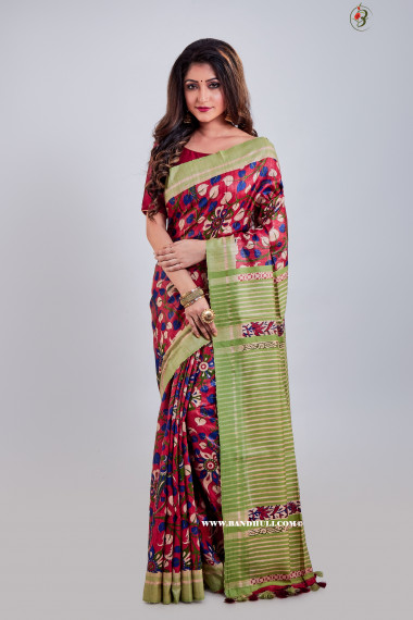 Floral & Parrot Design Tussar Ghicha Saree